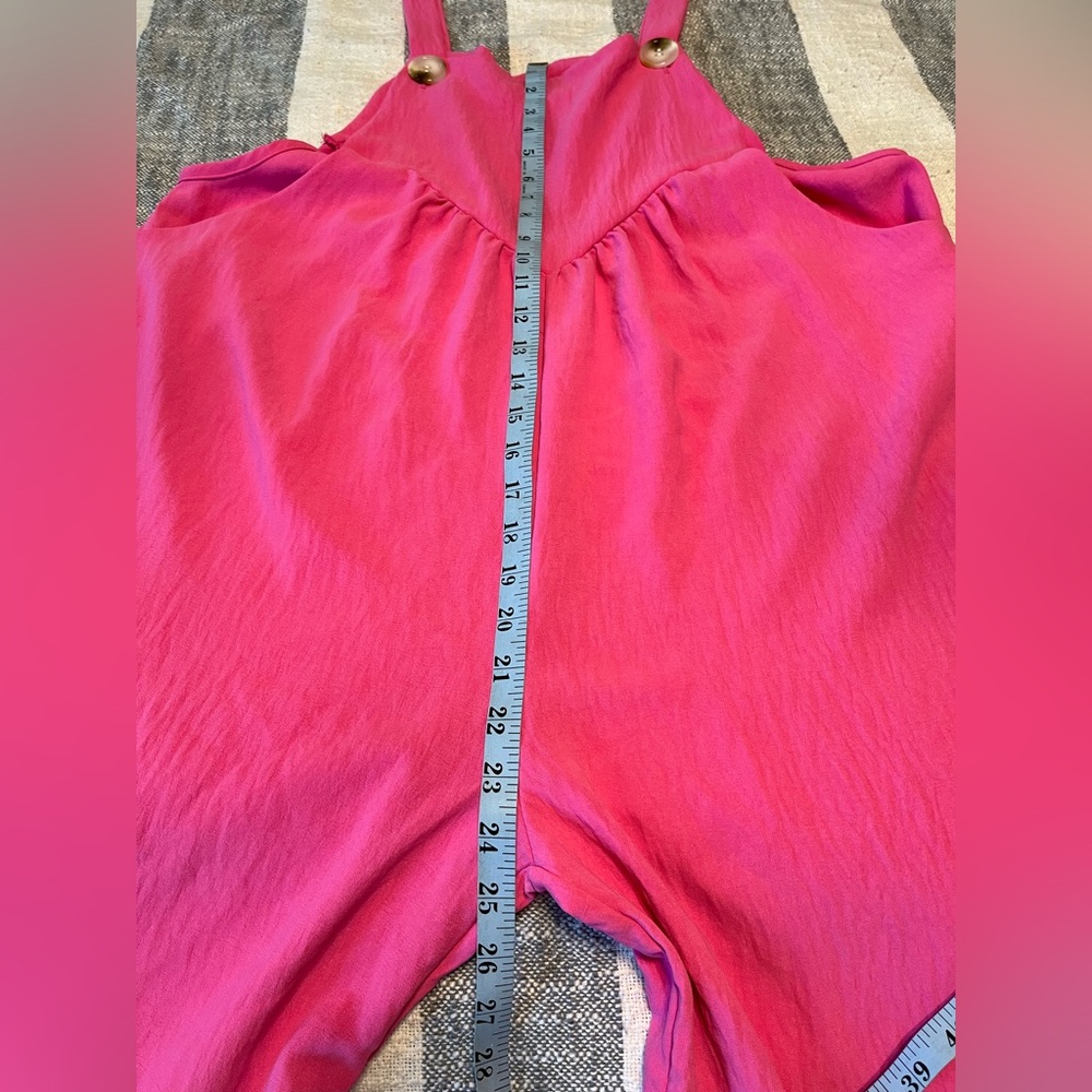 Lovely Melody Pink Wide Leg Overalls Romper SZ L Sleeveless Gauzy Feel - Picture 9 of 12